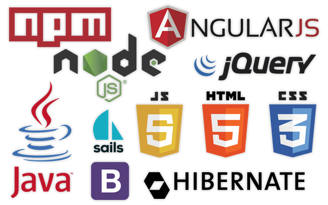 Logos von Technologien wie npm, angular.js, vue.js